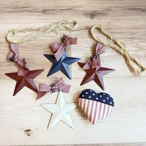 American Metal Stars To Hang On String Flag Heart Pillow Patriotic Americana‎